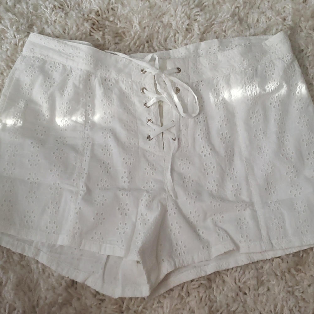 VENUS white eyelet  lace up shorts